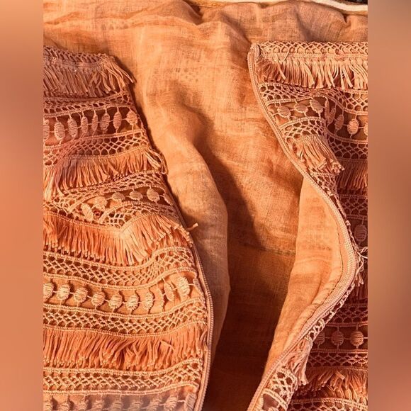 ANTHROPOLOGIE Let Me Be Fringed Tube Boho Mini Dress Orange Size M - Picture 5 of 8